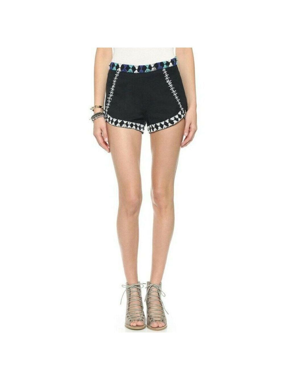 NEW Free People Petal Embellished Cotton/Linen Flat Front Shorts 8
